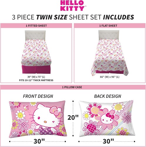 Franco Set Lenzuola Bambini Super Morbide in Microfibra, Matrimoniali, Hello Kitty - Foto 4 di 6