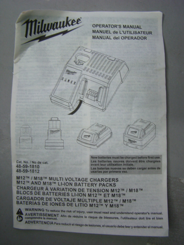 MANUALE OPERATORE (SOLO) MILWAUKEE 48-59-1810 1812 M18 M12 CARICABATTERIA LI-ION - Foto 1 di 6
