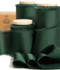 Vitalizart Green Silk Satin Ribbon 1-1/2 Inch x 15 Yard Wooden Spool Handmade