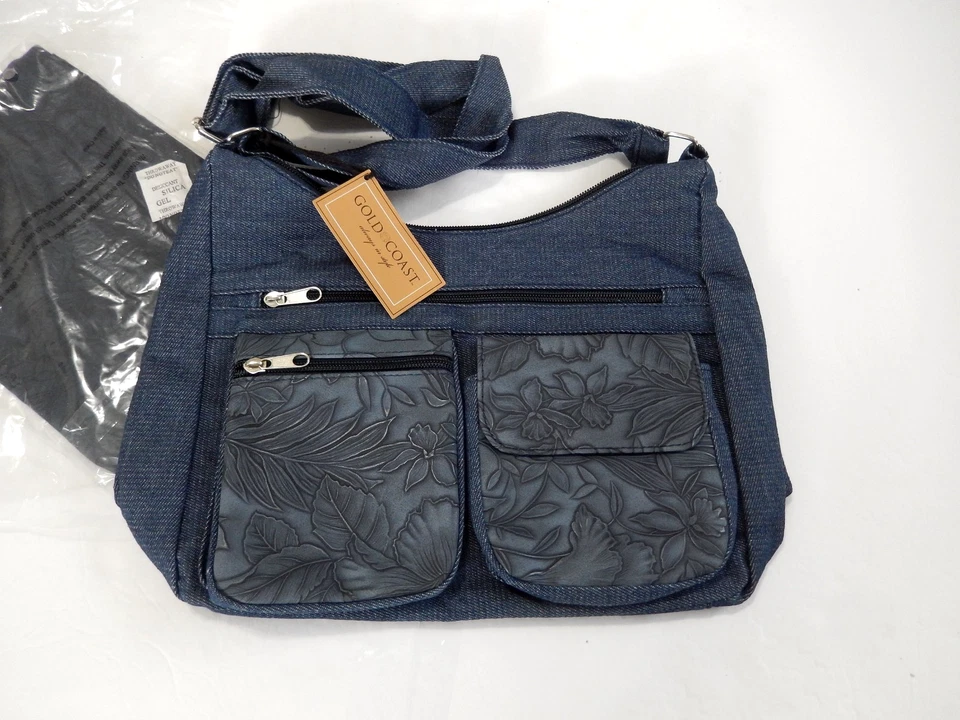 NWT Golden Coast Demin Embossed Faux Leather Cross Body Bag Purse Dust Cover - Image 2 of 4