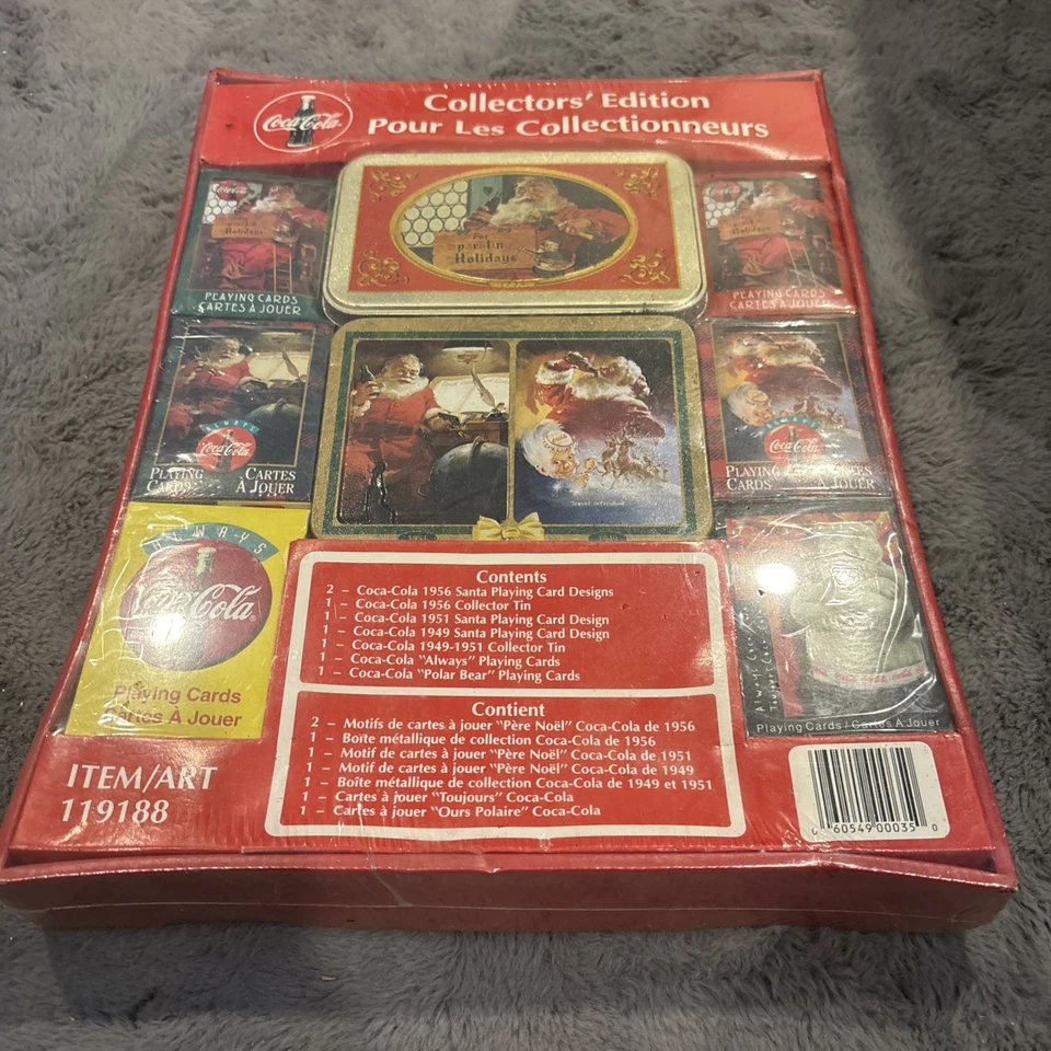 Vintage FRENCH Coca Cola Playing Cards 6 Decks 2 Tins Collectors Set SANTA/BEAR - Image 2 of 4
