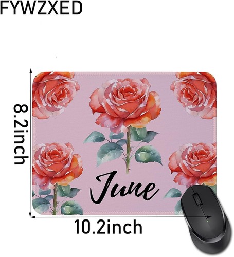 Birth Month Flower Red Rose Mouse Pad (June) Rectangle Non-Slip Rubber Mousepad - 第 3/15 張圖片