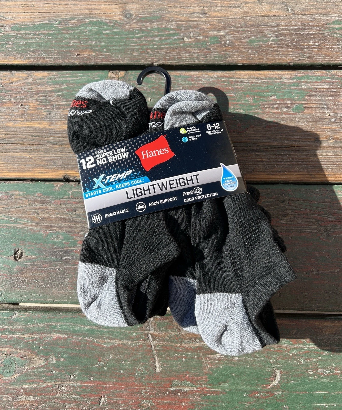 12-Pair HANES X-Temp Men’s Size 6-12 Super Low No-Show Socks Lightweight • Black