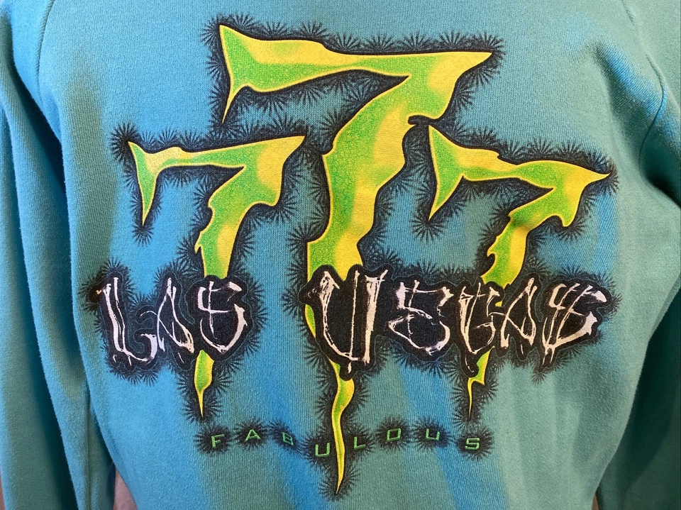 Винтажный свитшот бирюзовый большой 777 Las Vegas Monster Energy Crew вечеринка экстремальный - Изображение 2 из 4