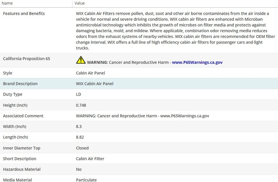 WIX Cabin Air Filter For NISSAN VERSA NOTE 2014-2019 L4-1.6L - Image 3 of 4