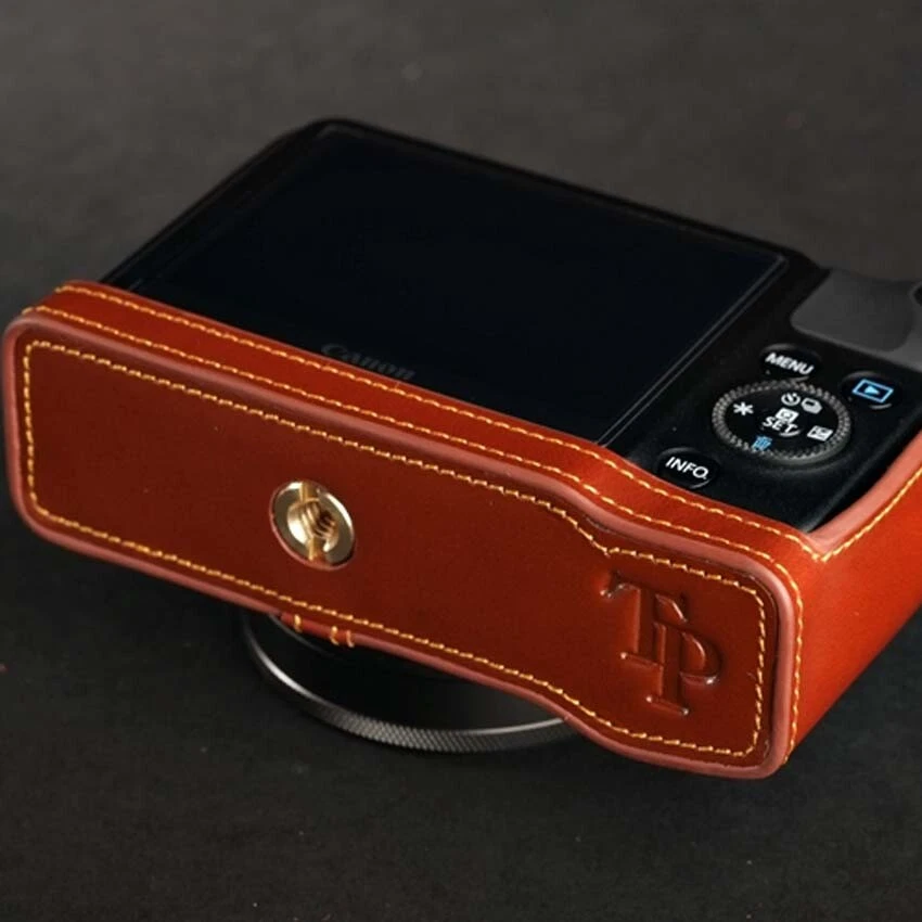 Media cubierta bolsa hecha a mano de cuero genuino para cámara para Canon EOS M3 M10 M2 M Foto 4 de 4