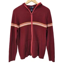 Venezia Jeans Womens Full Zip Hooded Sweater Red Stripped Size 14/16