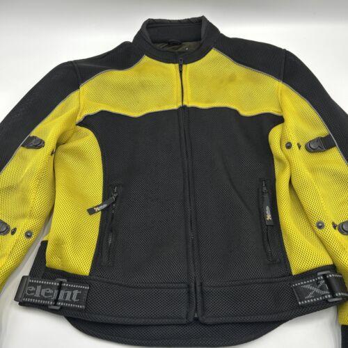 XElement Motorcycle Jacket Padded Mesh Moto Racing Mens LARGE Black Yellow - Picture 2 of 8