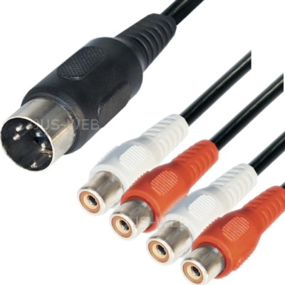Audio Adapter 5 pol DIN Stecker - 4 Cinch Buchsen 0,2m Kabel IN OUT Dioden RCA