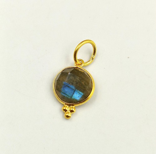 18K Solid Gold Labradorite Gemstone Charm Handmade Necklace Pendant - Picture 4 of 4
