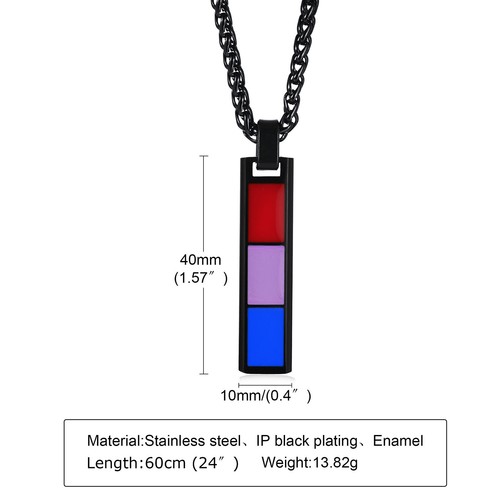 Pride Jewelry Rectangular Rainbow Pendant Titanium Steel Men And Womens Necklace - Picture 16 of 24