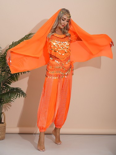 Womens Arabian Belly Dance Costume Crop Top Pants Hip Scarf Head Scarf Outfits - Picture 60 of 74