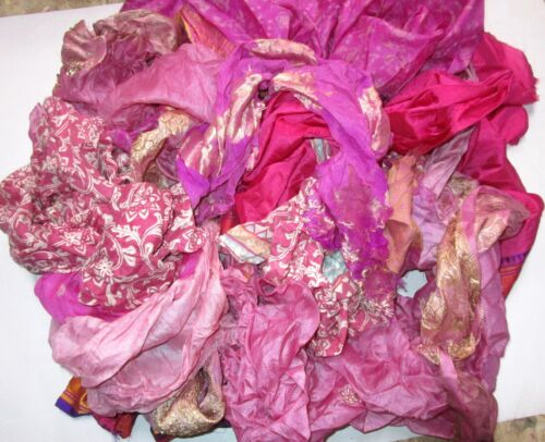 AU LOT PURE SILK Antique Vintage Sari REMNANT Fabrics 100 GRAMS CRAFT DOLL QUILT - Picture 68 of 93