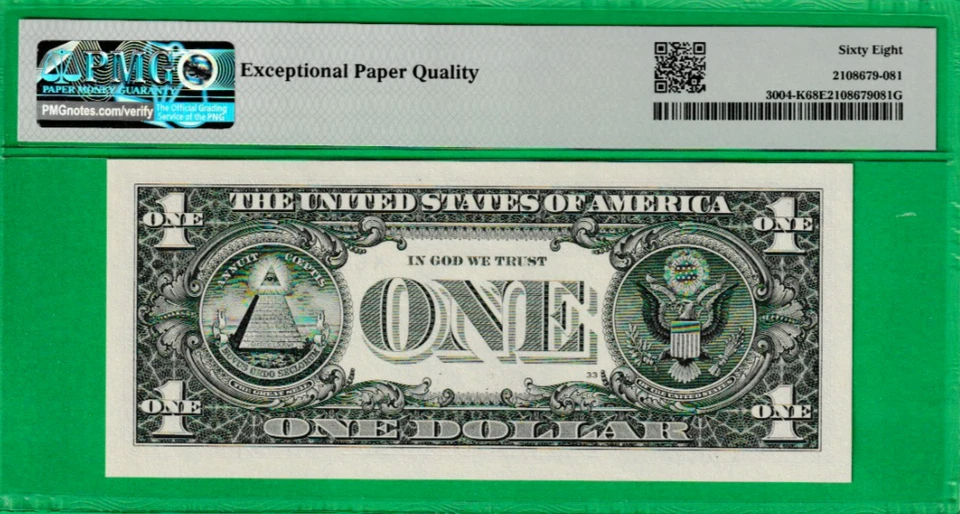 $1 Federal Reserve note FANCY LUCKY Serial # 62-777777 SUPER GEM PMG 68 EPQ - Image 3 of 3