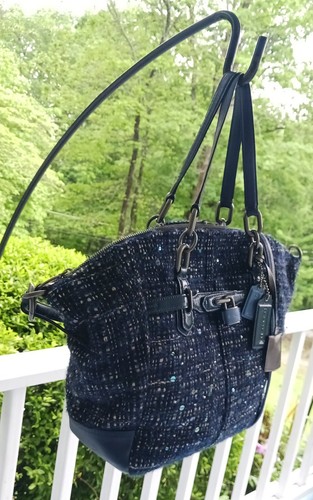 Coach 17813 LARGE Chelsea Boucle Emerson Navy Blue Tweed Tote/Crossbody - Picture 2 of 16