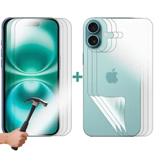 3 Set Tempered Glass Screen Protector for Apple iPhone 16 Front and Film Back