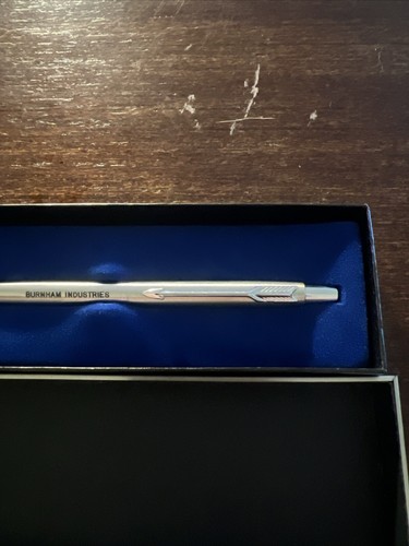 New Old Stock Vintage Parker Ballpoint Pen Brushed Chrome BLUE ink USA - Picture 3 of 5