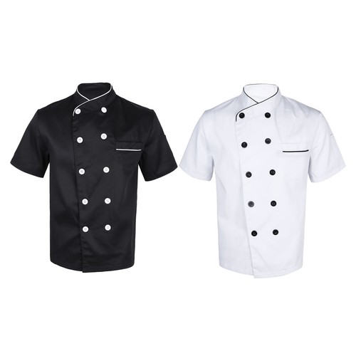 Chef Coat Jacket Unisex Kitchen Short Sleeve Cooker Work Restaurant Uniform - Picture 2 of 47