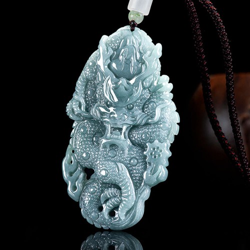 Real Grade A Natural Blue Jade Jadeite Men Women Lucky Dragon Pendant 73*42mm - Picture 2 of 7