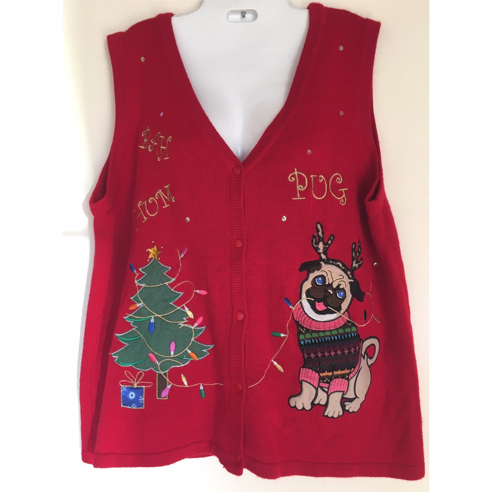 Holiday Time Women's/Juniors( Girls) Sleeveless PUG Lovers Christmas  Cardigan-S | eBay