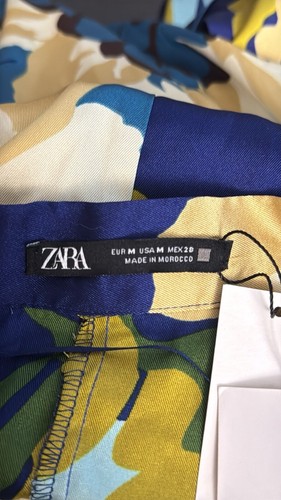 ZARA Women Blue Multicolored Floral Print Short Sleeve Belted Jumpsuit Sz S NWT - Picture 5 of 8