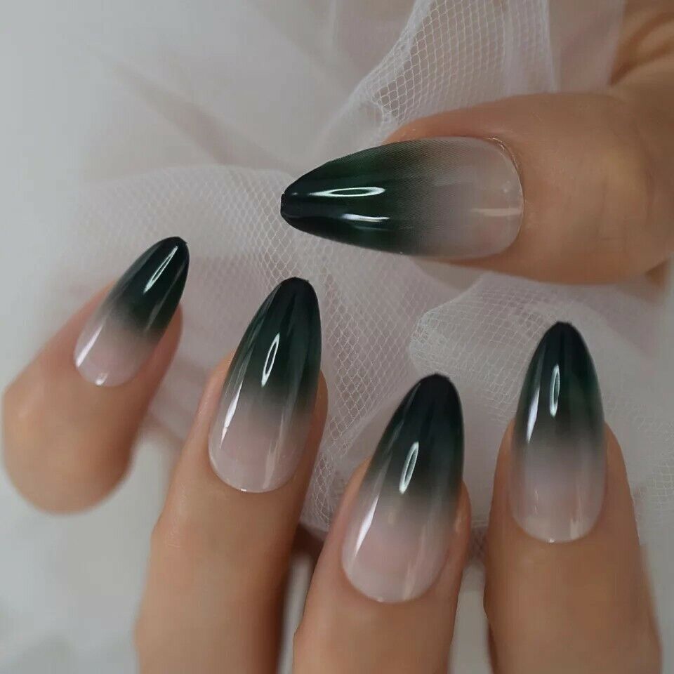 St.patrick Day Black Green Gradient Press Nails Coffin - Temu