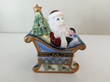 Vintage Studio Nova Santa in Sleigh Christmas Trinket Box Hinged Gold Accents