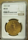 1910 $20 DOLLAR SAINT GAUDENS, NGC MS 65, Rare Gem, Looks 66.