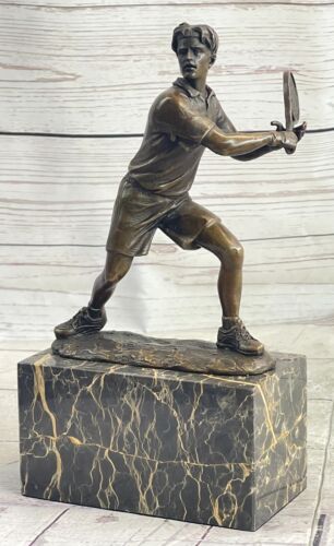Rare Fine Vintage Bronze Signed Sculpture Statue Tennis Player Marble Base GIFT - Picture 1 of 10