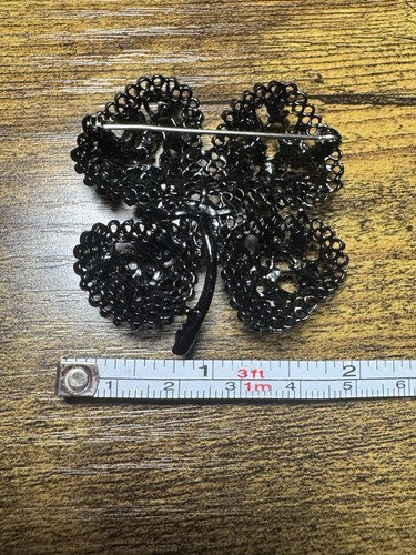 VINTAGE Rhinestone 4 LEAF CLOVER PIN BROOCH - Picture 3 of 5