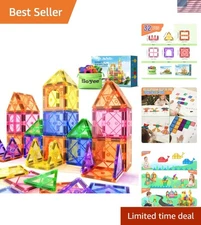 100 Pcs Magnetic Tiles Clear Colors Magnetic Building Toy Magnet Blocks Kids 3D