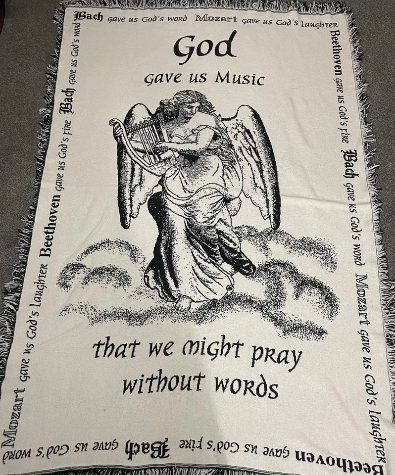 Manta Y2k “Dios nos dio música” Bach Mozart Beethoven flecos tejidos 🔥69x47 Foto 2 de 4