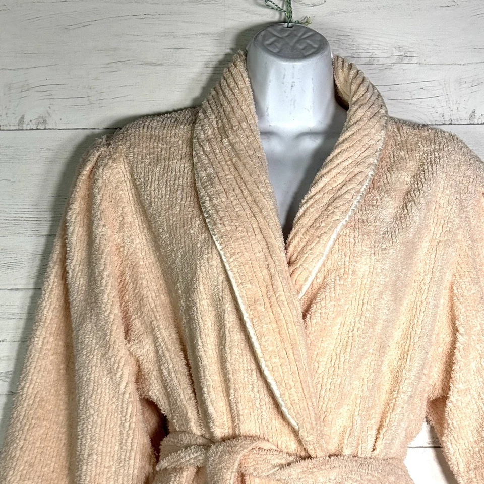 复古 Victoria's Secret 金色标签桃色雪尼尔长袍 M 美国制造填充袖 — 第 3/4 张图片