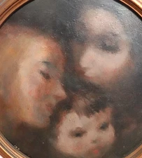 OLD OIL ON BOARD IMPRESSIONIST FAMILY PORTRAIT PAINTING UNSIGNED AND FRAMED