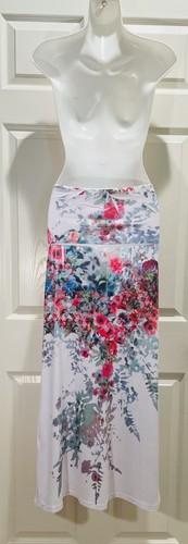 Casa Lee White Fold-Over Waist Multi Floral Mid. Rise Maxi Skirt New Sz S - Picture 2 of 8