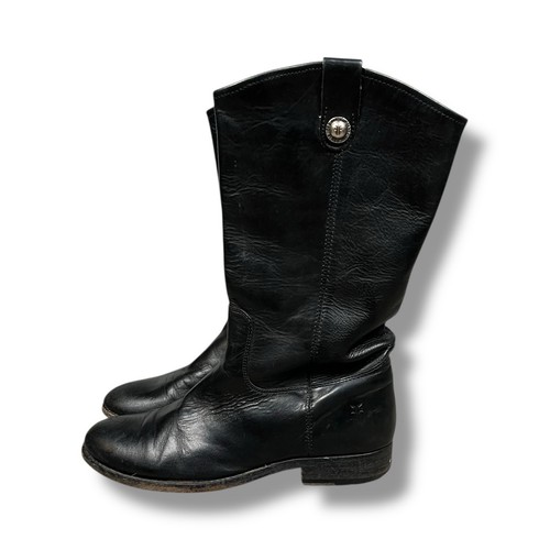 Frye Melissa Button Black Boot Leather Western Cowgirl Moto Mid Calf Sz 8-9