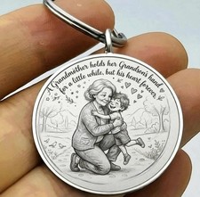 Dear Grandma Hold His Hand Forever Stainless Keychain Reminder Grandson Family