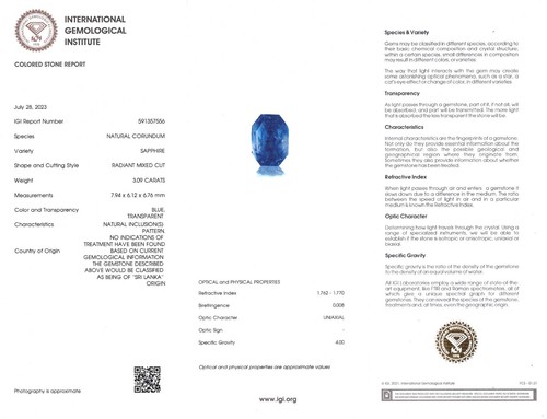 Zaffiro Blu Certificato IGI SRI LANKAN 3,09 Ct. Naturale Non Trattato RADIANTE - Foto 2 di 7