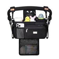 Black Universal Baby Stroller Organizer with Detachable Mesh Bag Cup Holders