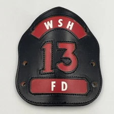 Vintage WSH FD 13 Fireman Fire Dept Leather Helmet Shield M.S.A. CO