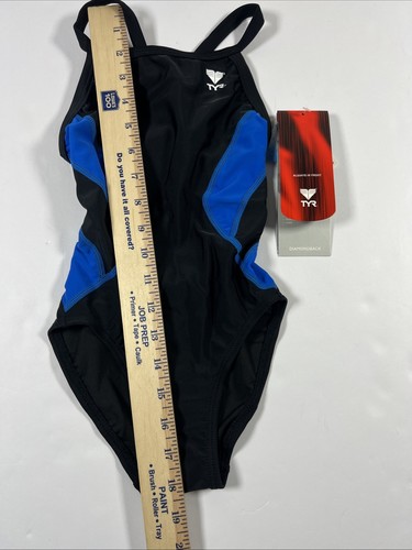TYR Girls Alliance Diamond Back One Piece Swimsuit Black Blue Size 22 NWT (TG8) - Picture 8 of 13