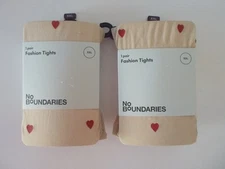 NEW NO BOUNDARIES 2 Pair Nude w/ Red Heart Pattern Fashion Tights Hosiery  XXL