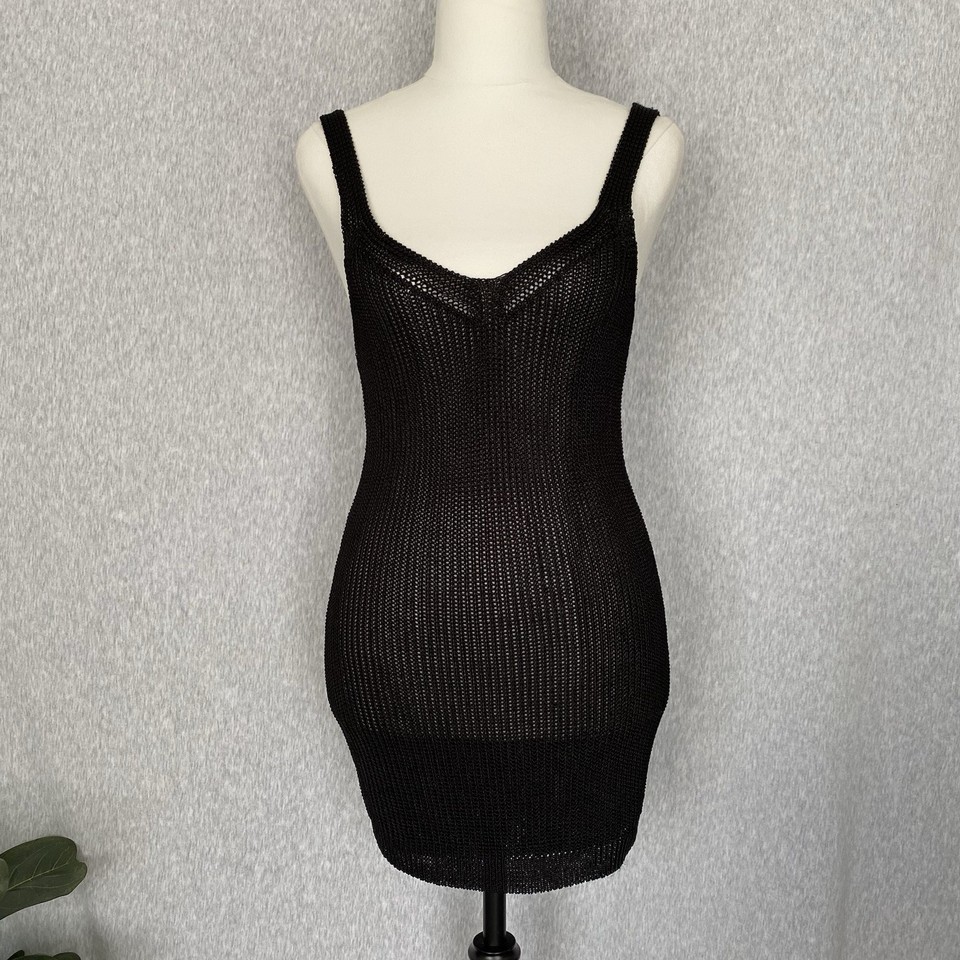 Sheike Womens M Sleeveless Knitted Bodycon Mini Dress Black Party Sexy Classic