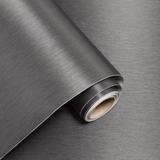 Metallic Grasscloth Peel and Stick Wallpaper Dark Gray Satin Contact Paper 15...