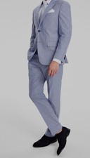 Tommy Hilfiger Men's Blue Chambray Jacket Pants 2-Piece Suit Size 44L 40W 30L