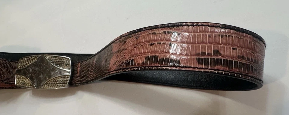 Prada Pink  Peach Python Belt With Green Snakeskin Buckle Western Style - Image 2 of 4