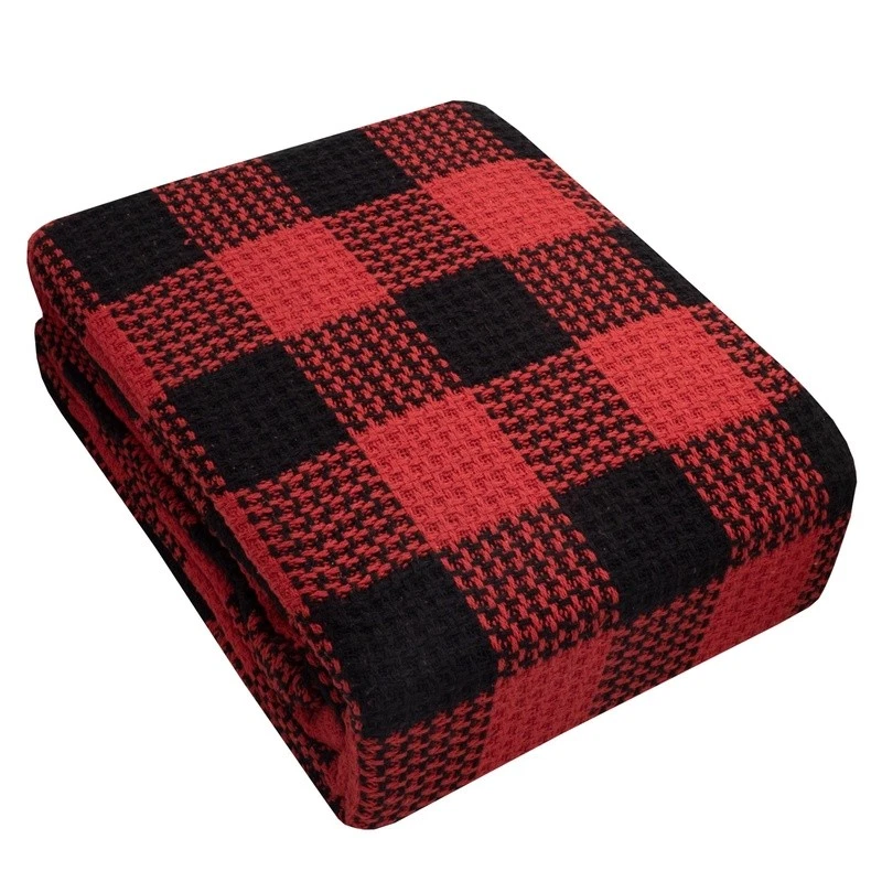 Soft Breathable Cotton Blend Knit Buffalo Check Blanket Year Round Comfort New - Image 2 of 3