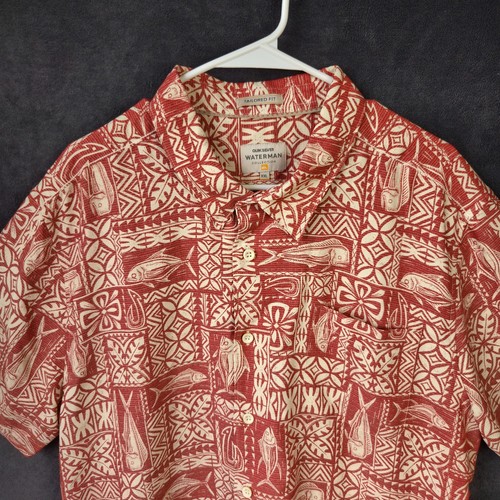Quiksilver Waterman Shirt Men 2XL Red Tribal Hawaiian Tailored Fit Short Sleeve - Picture 3 of 10