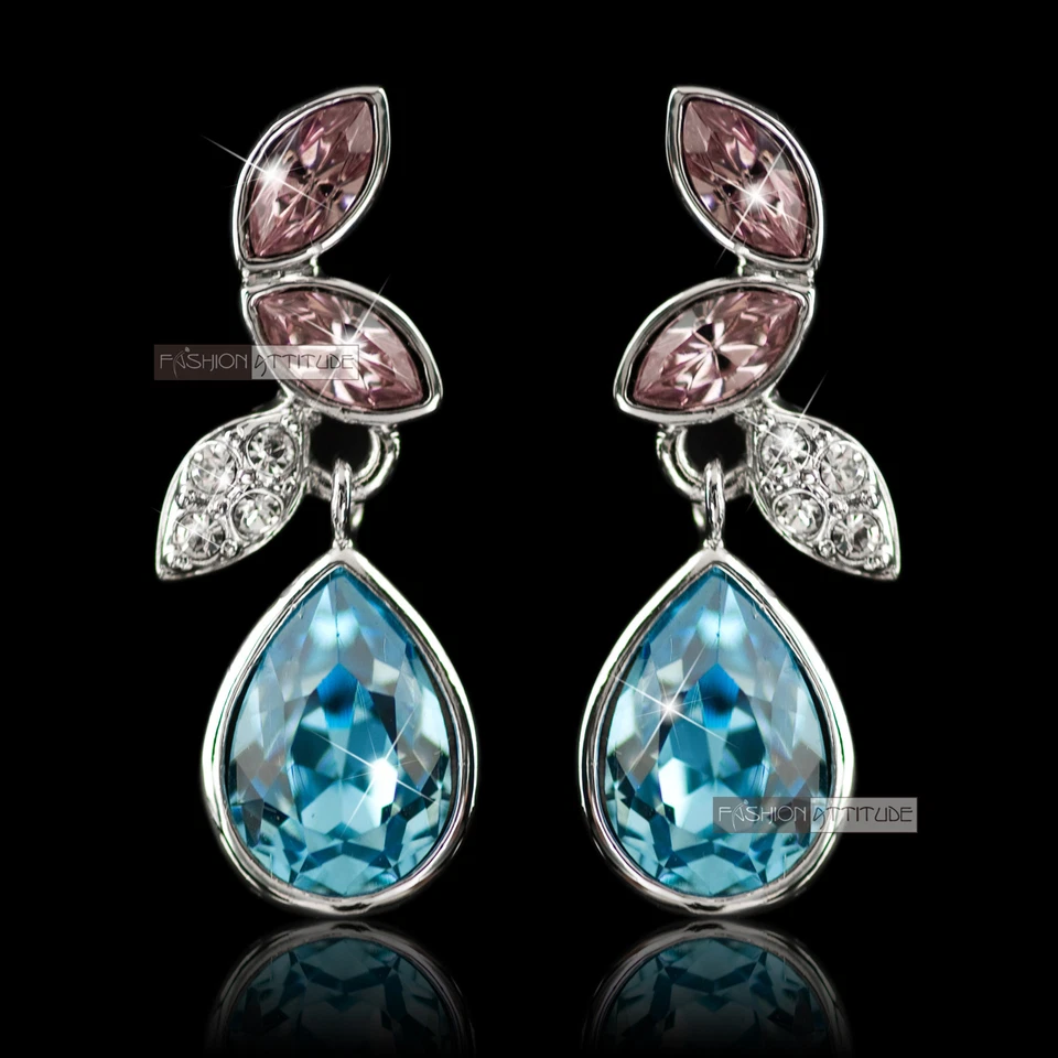 18k white gold gf made with SWAROVSKI crystal tear drop wedding party earrings - Image 2 of 3