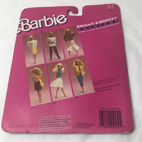 Barbie Bright And Breezy Fashions 1987 Mattel Puppenkleidung Neu Vintage - Bild 2 von 4